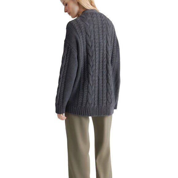 Quince 100% Organic Cotton Oversized Cable Cardigan Charcoal Sweater Size XL - Picture 4 of 11